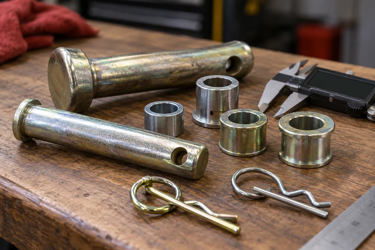 Pasadores, casquillos y calibre preparados para comparar interfaces del enganche.