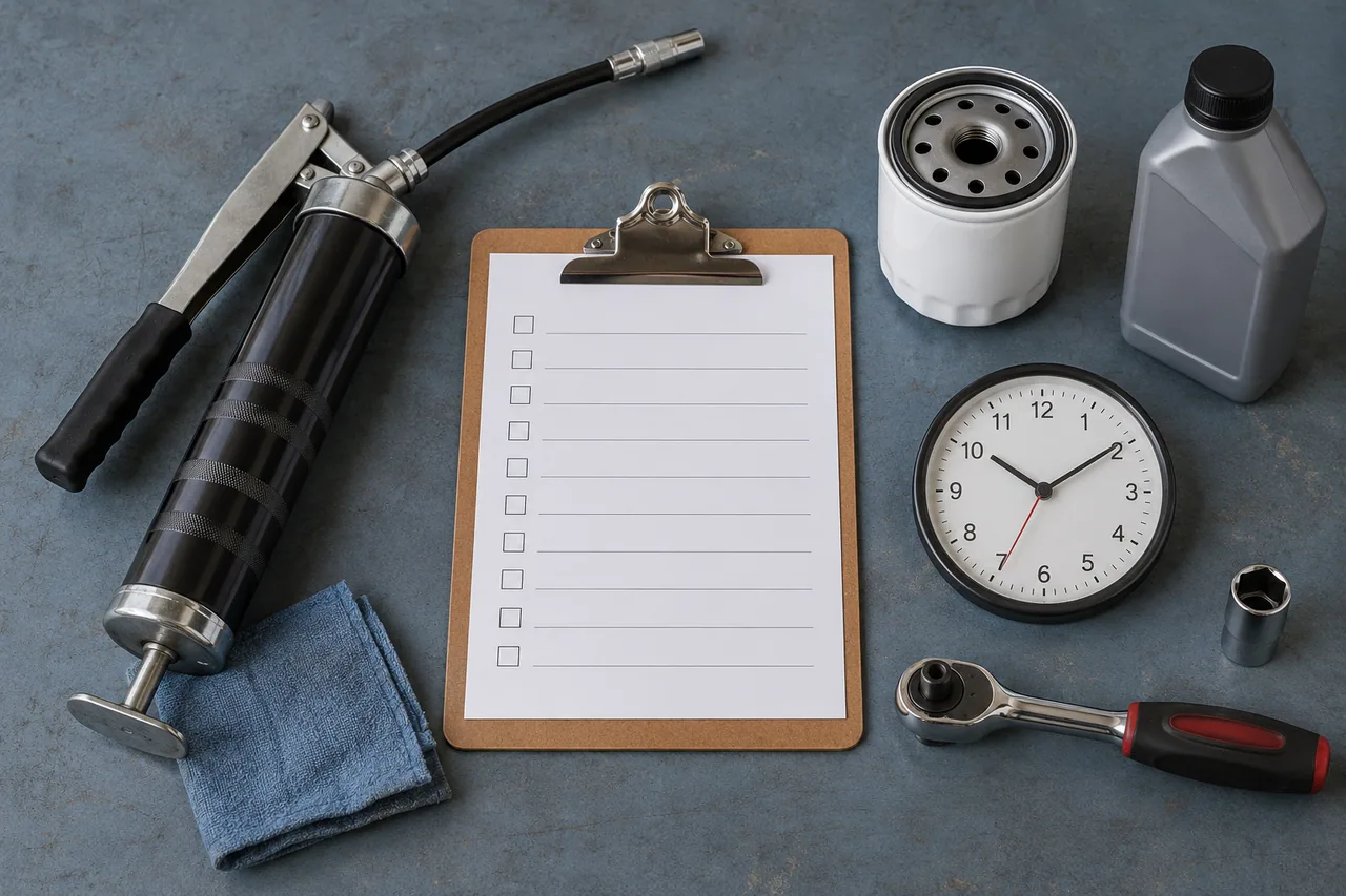 Ficha de tareas, filtro y herramientas preparados para organizar el mantenimiento.